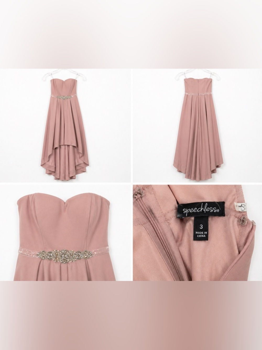 Speechless Dusty Rose Strapless High-Low Dress with Beaded Waist